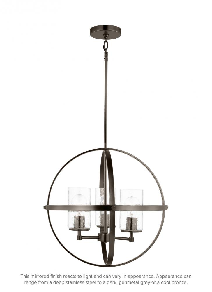 Alturas indoor dimmable 3-light single tier chandelier in pewter bronze with spherical steel frame a