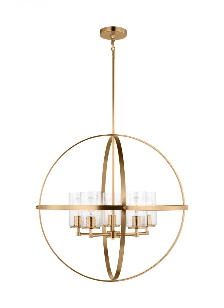 Alturas indoor dimmable 5-light single tier chandelier in satin brass finish with spherical steel fr