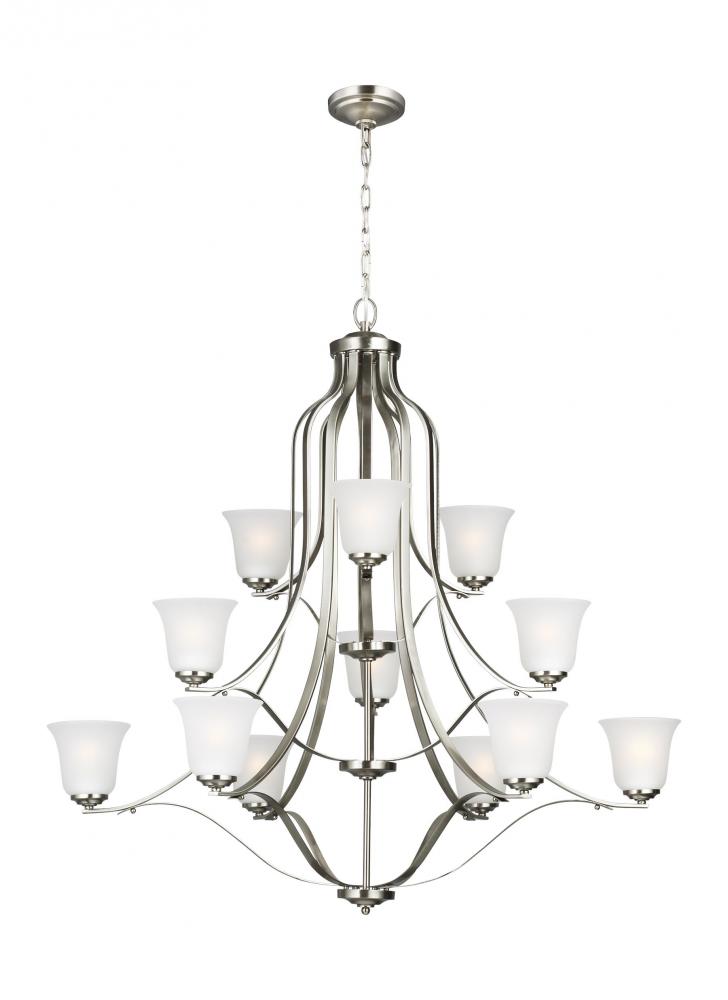 Emmons traditional 12-light indoor dimmable ceiling chandelier pendant light in brushed nickel silve
