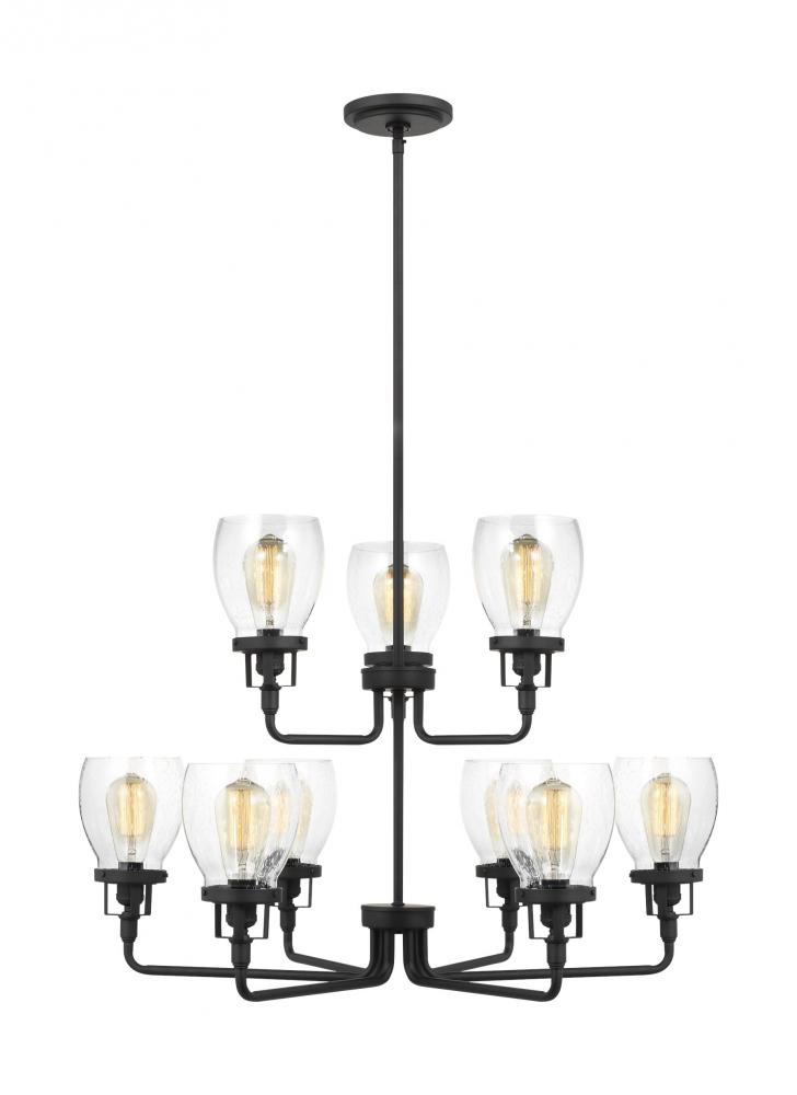 Belton transitional 9-light indoor dimmable ceiling chandelier pendant light in midnight black finis