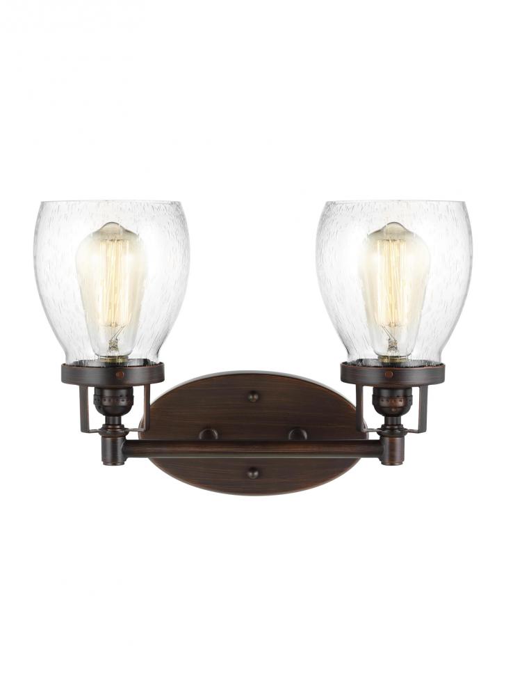 Belton transitional 2-light indoor dimmable bath vanity wall sconce in bronze finish with clear seed
