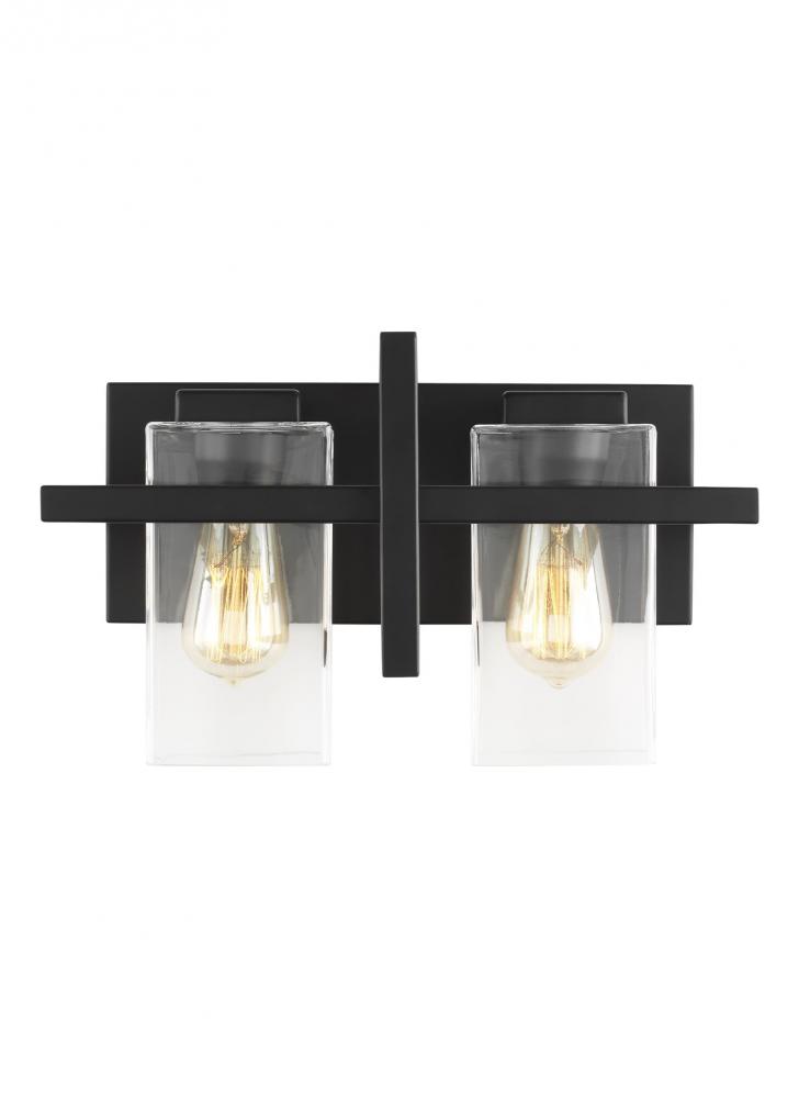 Mitte transitional 2-light indoor dimmable bath vanity wall sconce in midnight black finish with cle