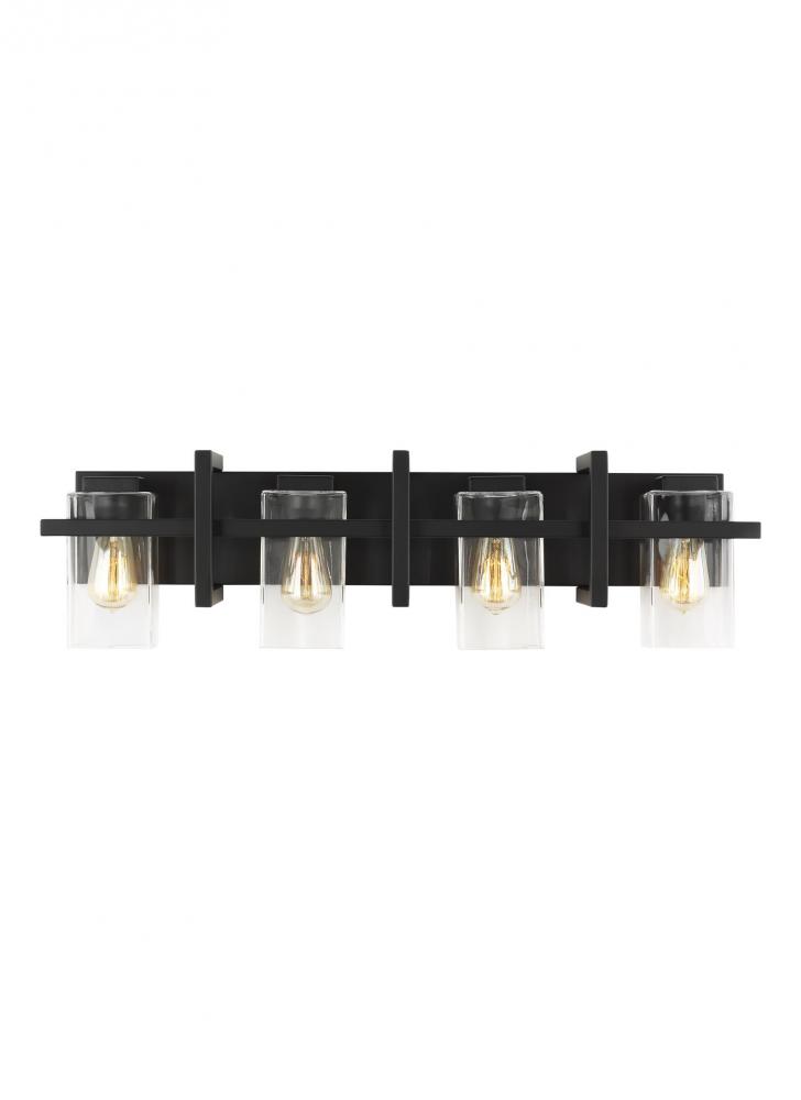 Mitte transitional 4-light indoor dimmable bath vanity wall sconce in midnight black finish with cle
