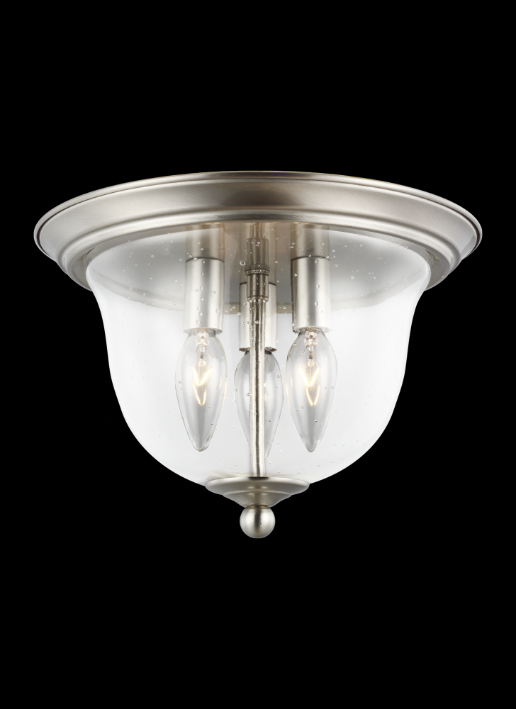 Belton transitional 3-light indoor dimmable ceiling flush mount in brushed nickel silver finish with
