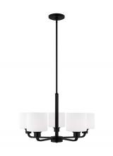 Generation Lighting 3128805-112 - Canfield indoor dimmable 5-light chandelier in midnight black finish and etched white glass shade