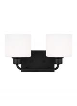 Generation Lighting 4428802EN3-112 - Canfield indoor dimmable LED 2-light wall bath sconce in a midnight black finish and etched white gl