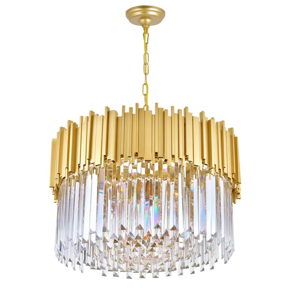 Deco 7 Light Down Chandelier With Medallion Gold Finish
