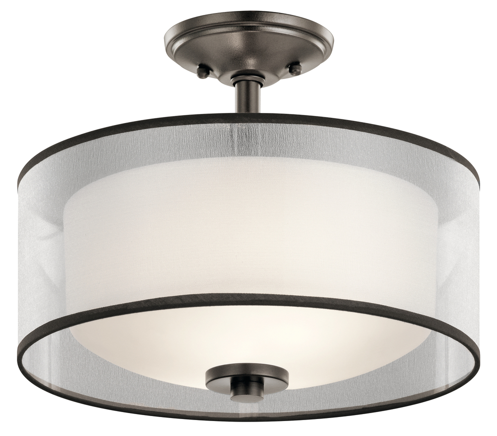 Tallie 13.5" 2 Light Semi Flush with Satin Etched White Inner Diffuser and Light Umber Transluce
