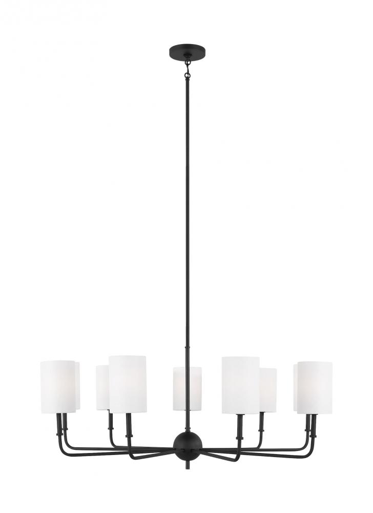 Foxdale transitional 9-light indoor dimmable chandelier in midnight black finish with white linen fa