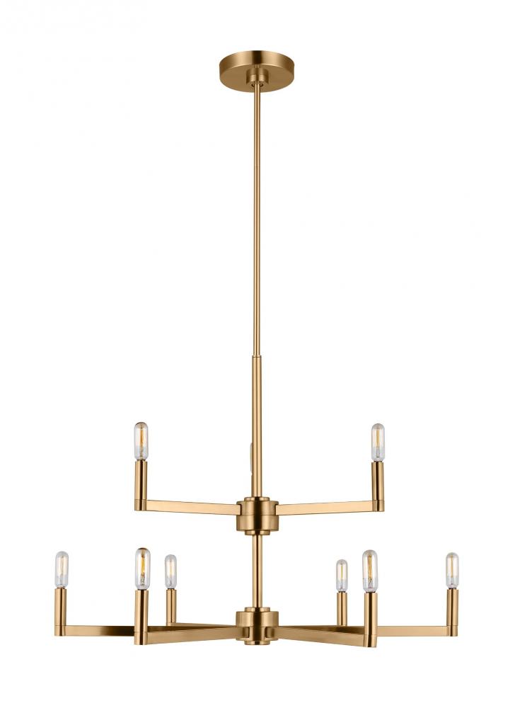 Fullton modern 9-light indoor dimmable chandelier in satin brass gold finish