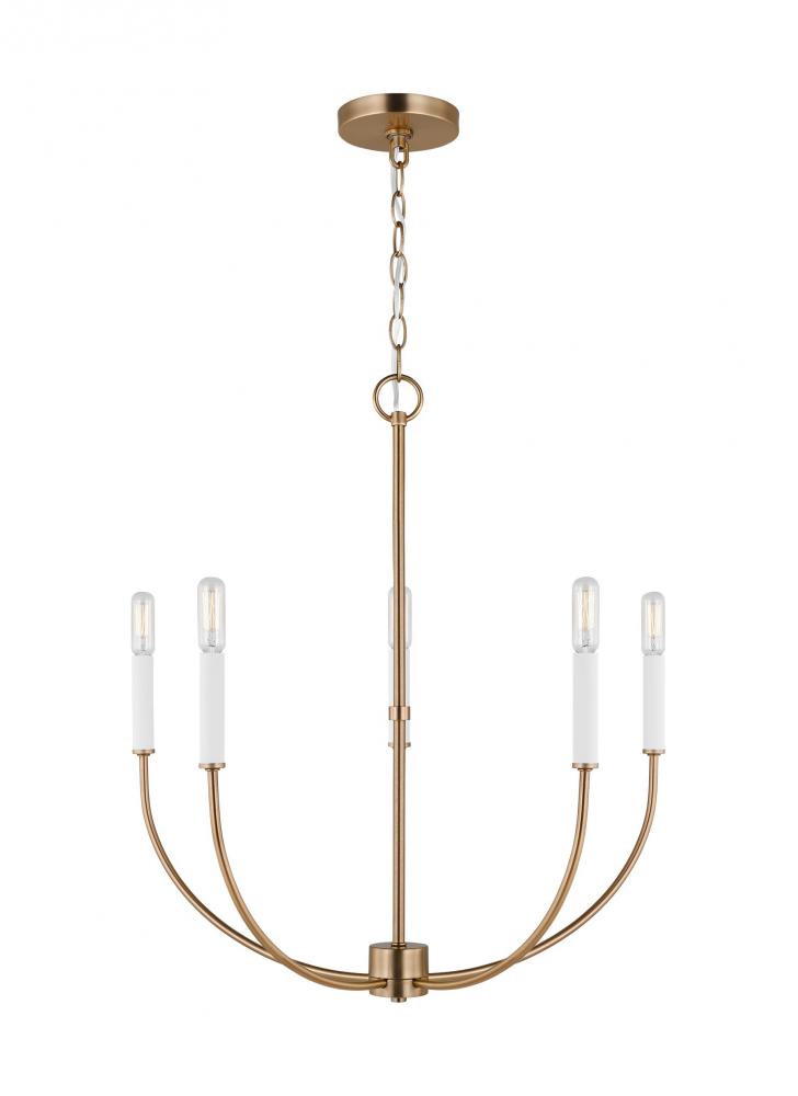 Greenwich modern farmhouse 5-light indoor dimmable chandelier in satin brass gold finish