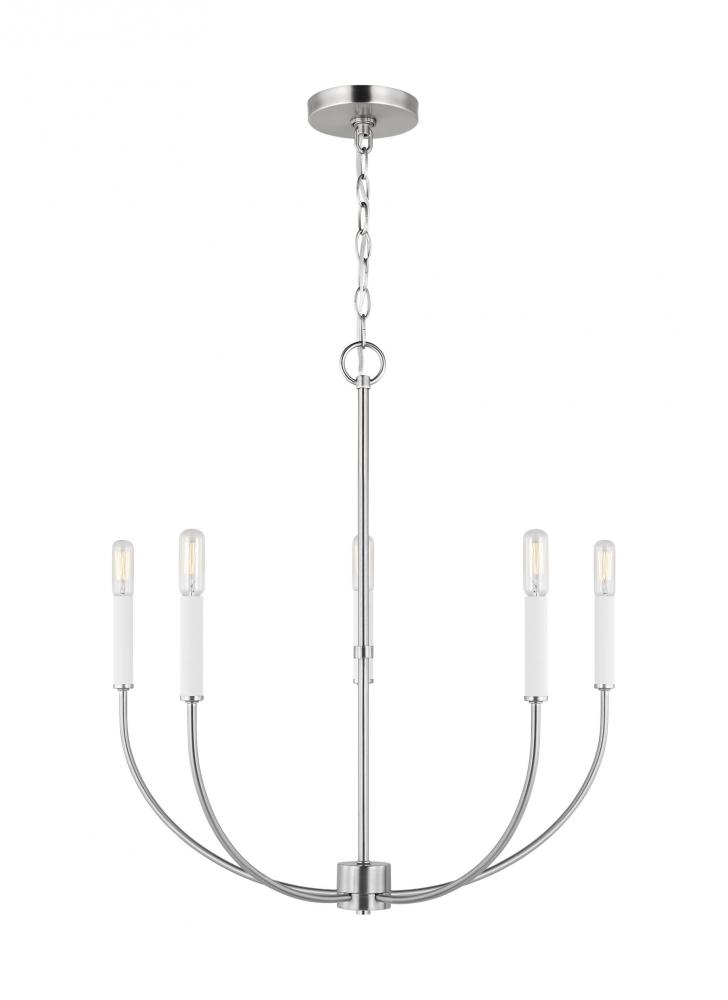 Greenwich modern farmhouse 5-light LED indoor dimmable chandelier in brushed nickel silver finish
