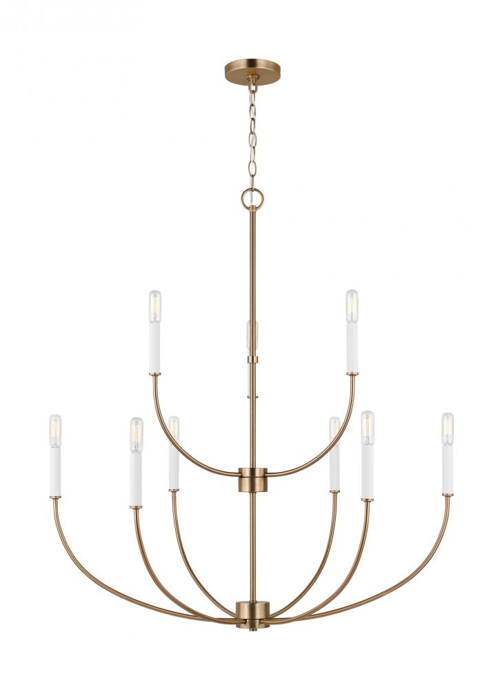 Greenwich modern farmhouse 9-light LED indoor dimmable chandelier in satin brass gold finish