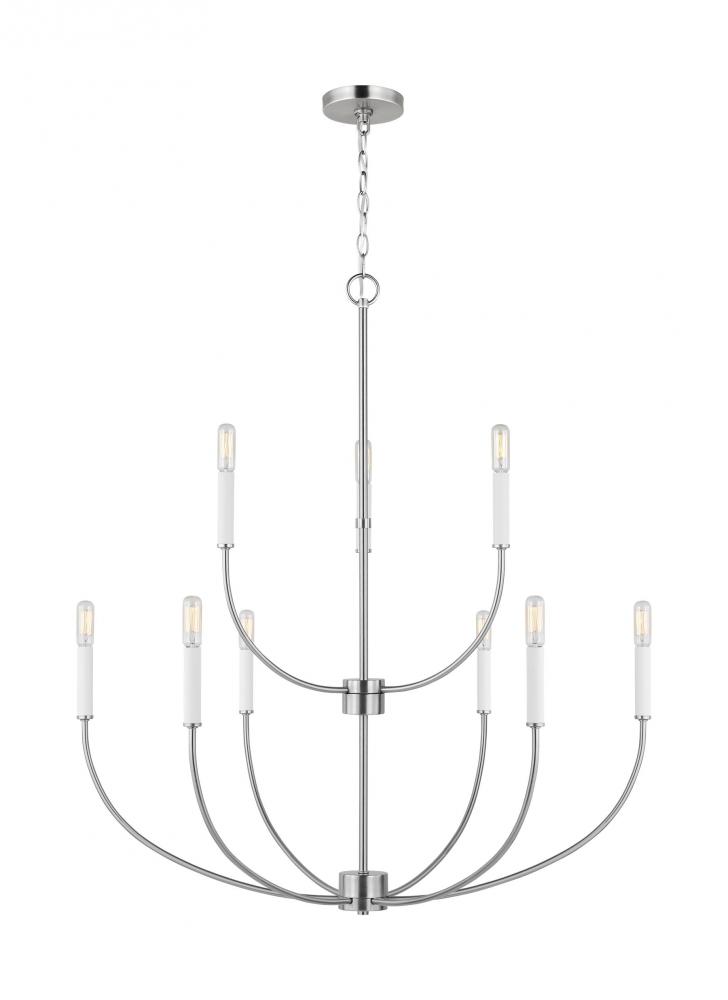 Greenwich modern farmhouse 9-light LED indoor dimmable chandelier in brushed nickel silver finish