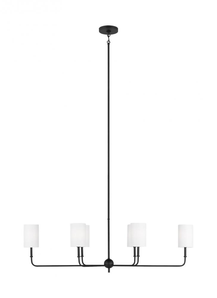 Foxdale transitional 6-light indoor dimmable linear chandelier in midnight black finish with white l