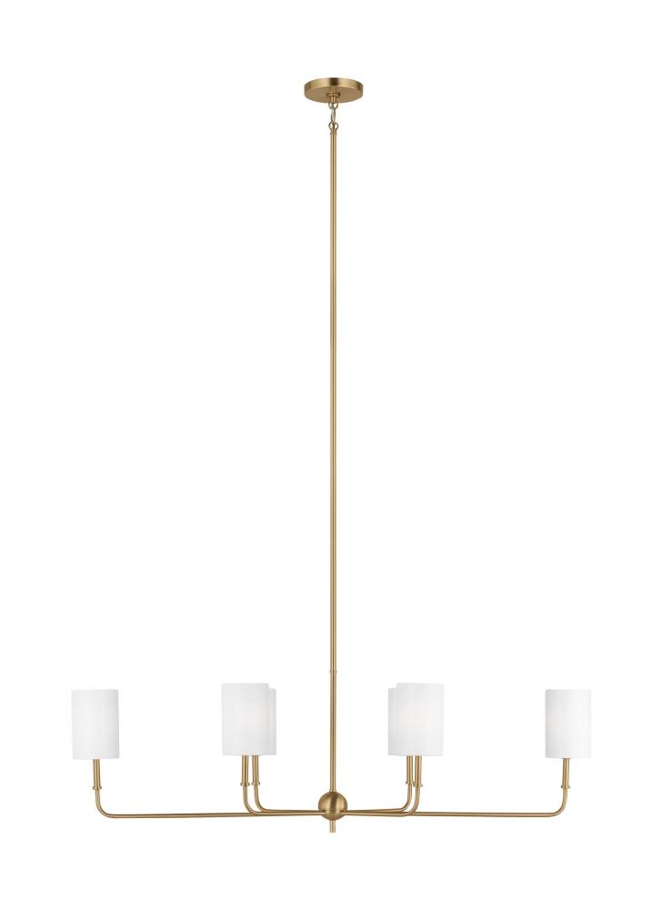 Foxdale transitional 6-light LED indoor dimmable linear chandelier in satin brass gold finish with w