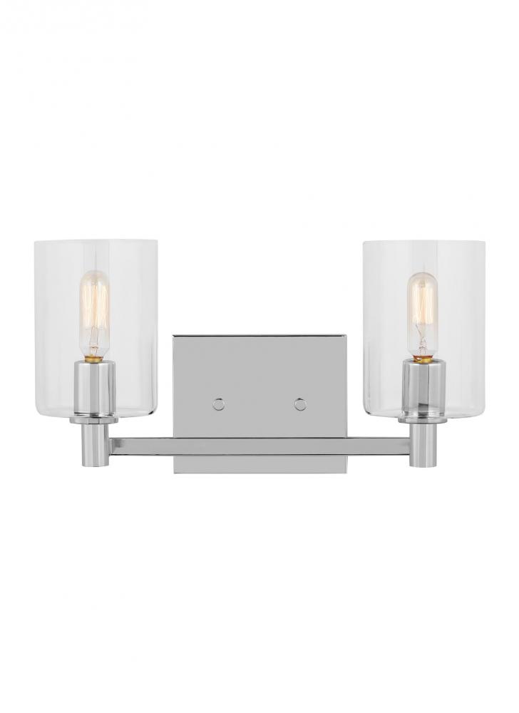 Fullton modern 2-light indoor dimmable bath vanity wall sconce in chrome finish