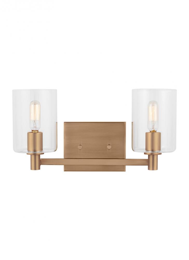 Fullton modern 2-light indoor dimmable bath vanity wall sconce in satin brass gold finish