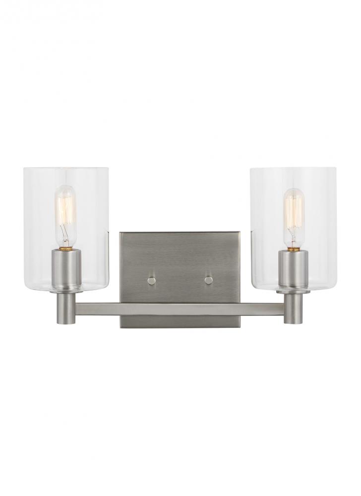 Fullton modern 2-light indoor dimmable bath vanity wall sconce in brushed nickel finish