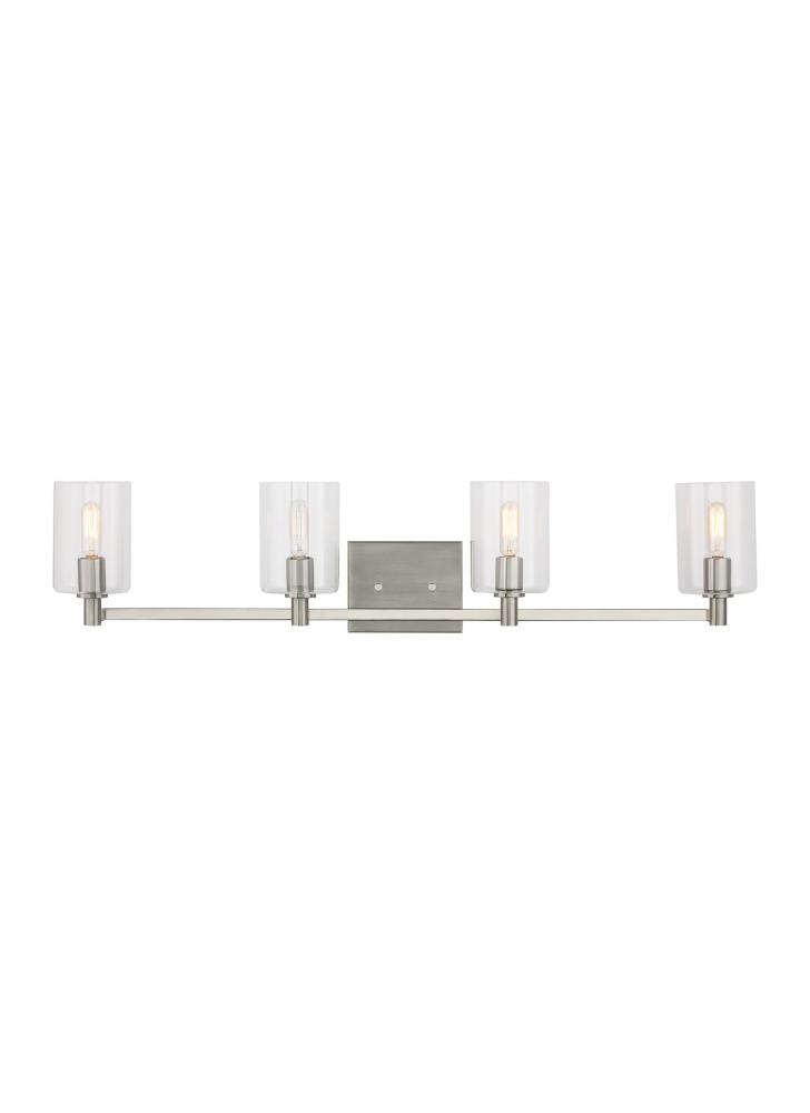 Fullton modern 4-light LED indoor dimmable bath vanity wall sconce in brushed nickel finish